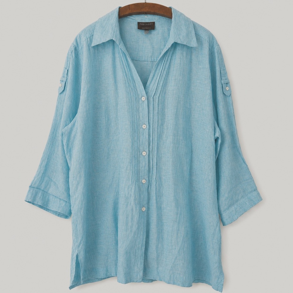 Foxcroft Shirt Size 3X (read) Aqua Linen Tunic Coastal Beachy Resortwear